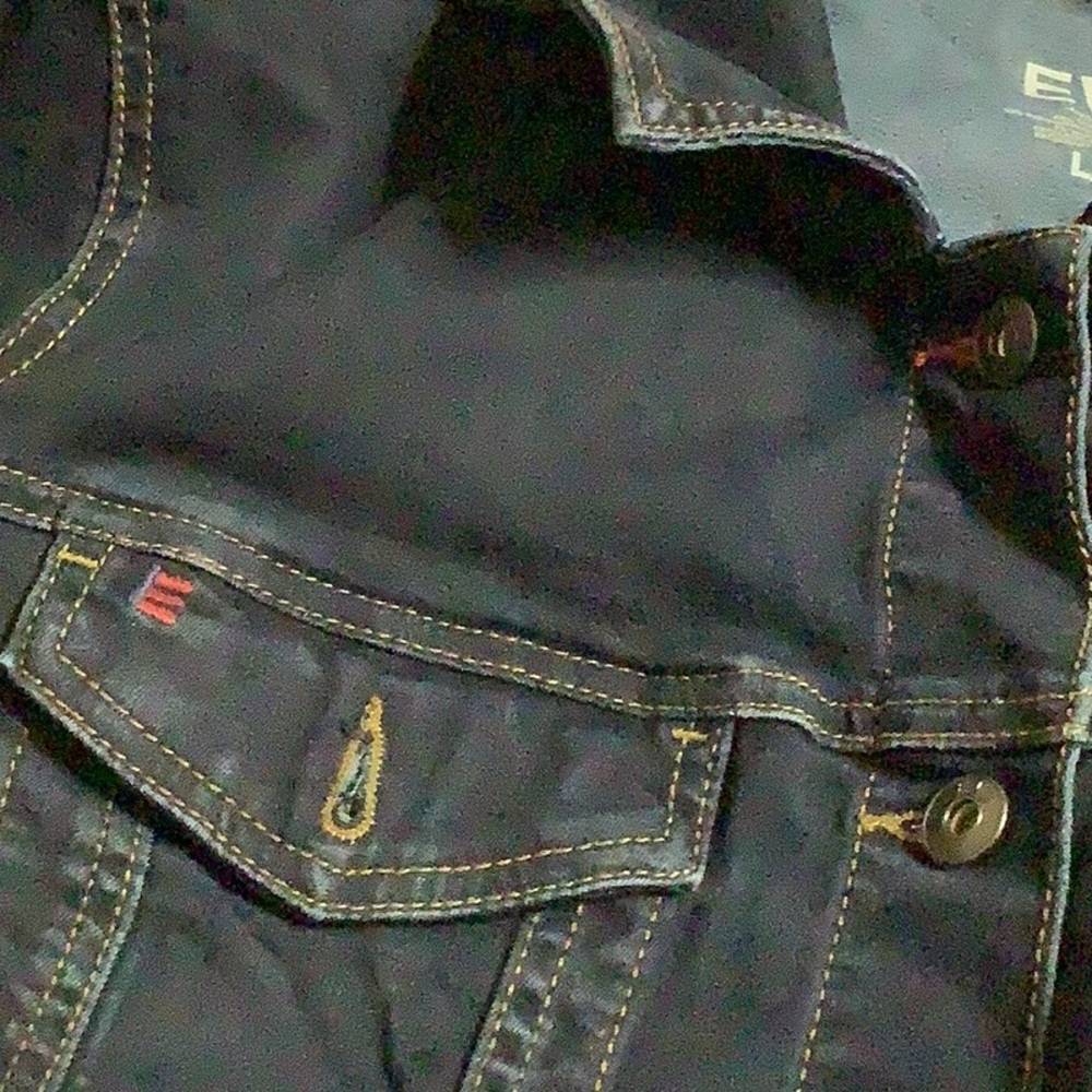 Women's Dark Wash Denim Jacket with Love Flag - Picture 5 of 5